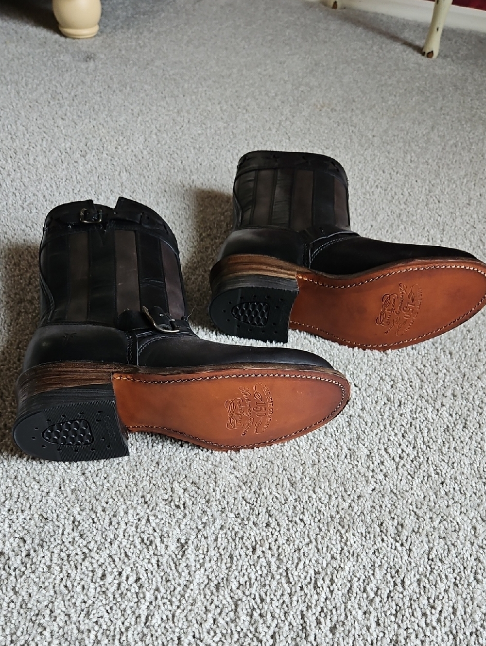 FRYE AND CO. Black Leather Women's Anniversary Edition Boots with Brown Sole